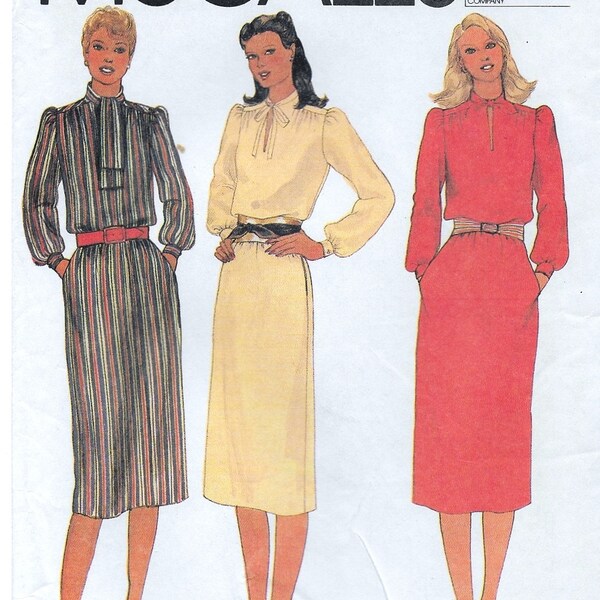 A Long Sleeve, Elastic Waist, Side Pocket Pullover Dress Sewing Pattern for Women: Uncut - Size 14 Bust 36" • McCall's 7199 ~ Free Shipping!