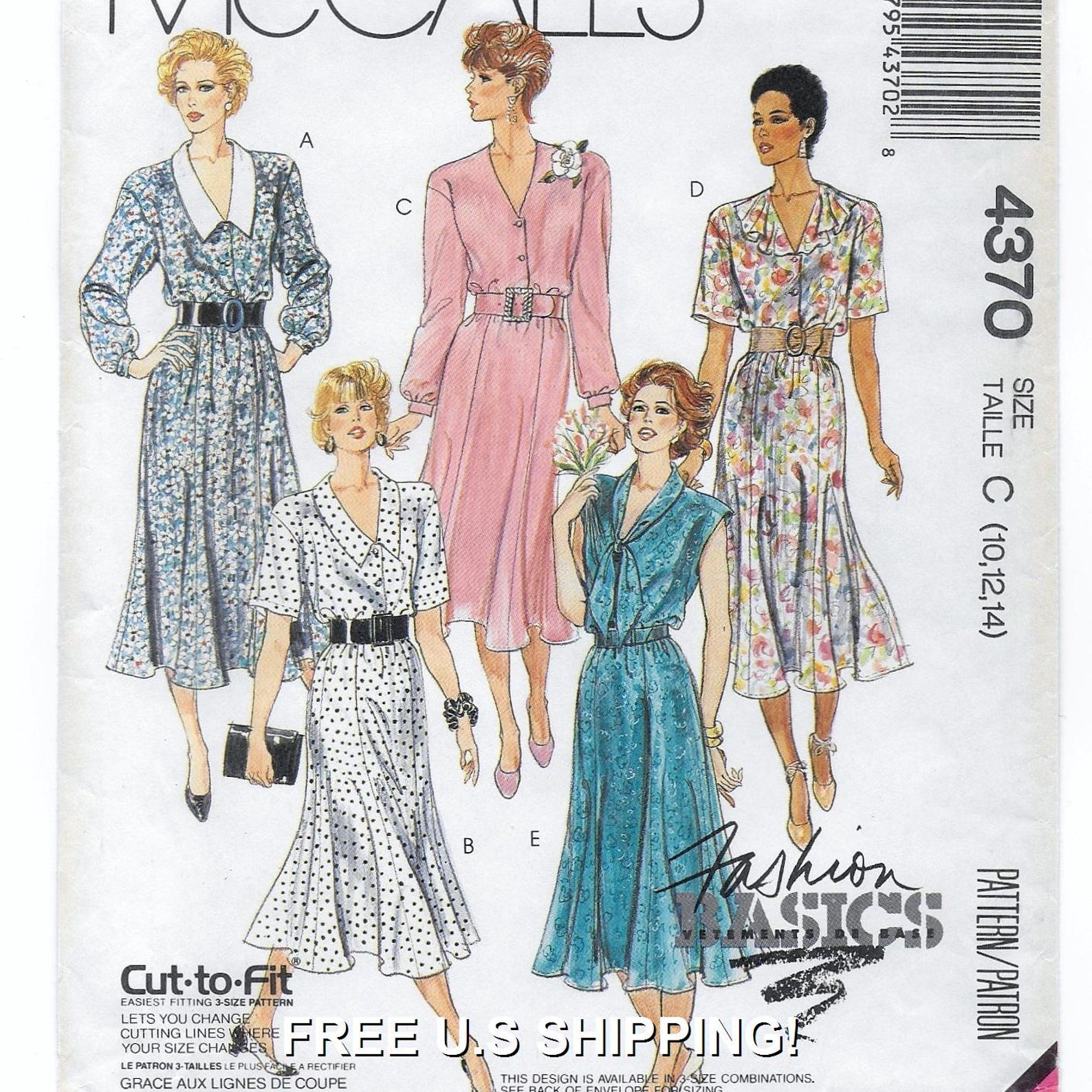 A Front Buttoned, Full 6-gore Skirted Dress Pattern for Women: Uncut ...
