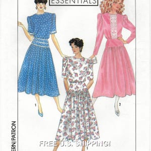 Patrón de vestido de manga corta/larga con canesú ajustado en cintura/caderas para mujer: sin cortar - Tallas 12-14-16 Busto 34"-38" • Simplicity 9516 ~ ¡Envío gratis!