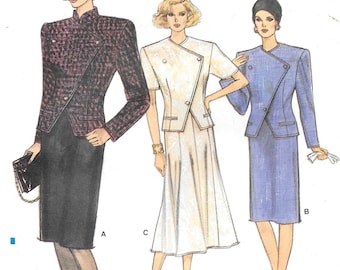 An Semi-Fitted Asymmetrical Close Jacket & Straight or Flared Skirt Pattern for Women: Uncut - Sizes 12-14-16 • Vogue 9732 ~ Free Shipping!
