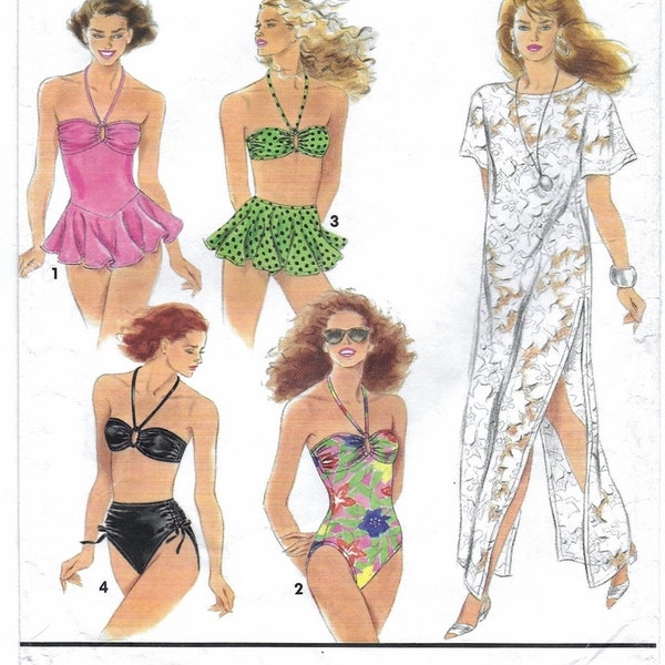A 1- and 2-Piece Swimsuits and Cover-Up Sewing Pattern for Women: Sizes 10-12-14-16, Bust 32-1/2"-38" • Simplicity 7837