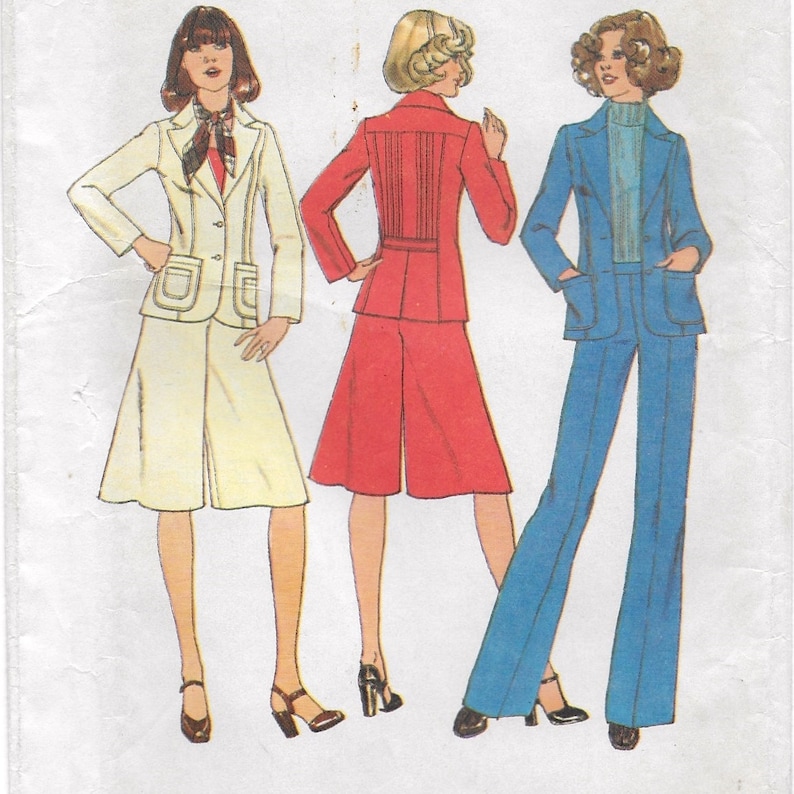 A Princess Seam, Back Tuck Detail Jacket, Culottes/Pantskirt, and Pants Sewing Pattern for Women: Uncut Size 12 Bust 34 Simplicity 7672 image 1