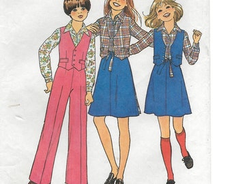 A Long Sleeve Blouse, Back Wrap Skirt, Wide Leg Pants & Reversible Vest Pattern for Girls: Sizes 10-12, Breast 28-1/2"-30" • Simplicity 7909