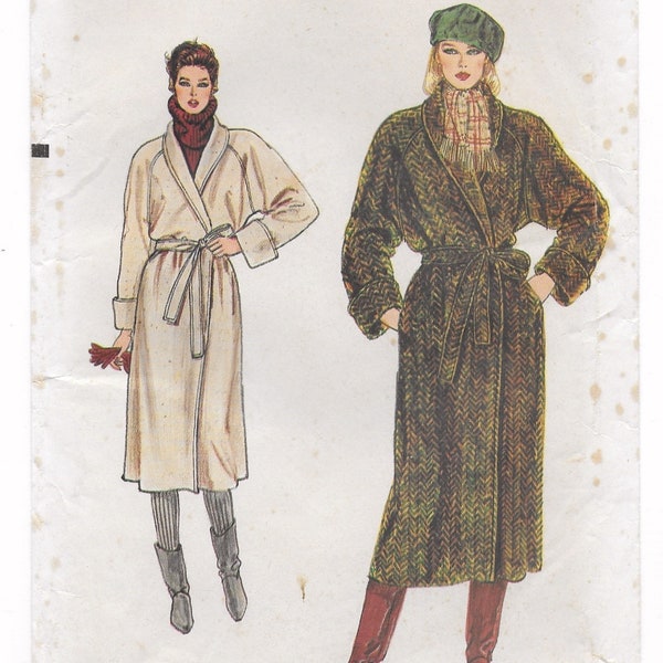 A Loose-Fitting, Unlined, Shawl Collar, Tie Belt Wrap Coat Sewing Pattern for Women: Uncut - Size 12 Bust 34" • Very Easy Vogue 8439