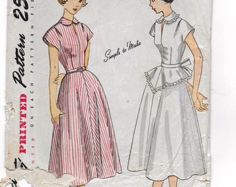 A Fitted Bodice w/Detac. Peplum, Flared Skirt Shirtwaist Dress Pattern for Girls: Retro Size 14 Bust 32&quot; • Simplicity 3079 ~ Free Shipping!