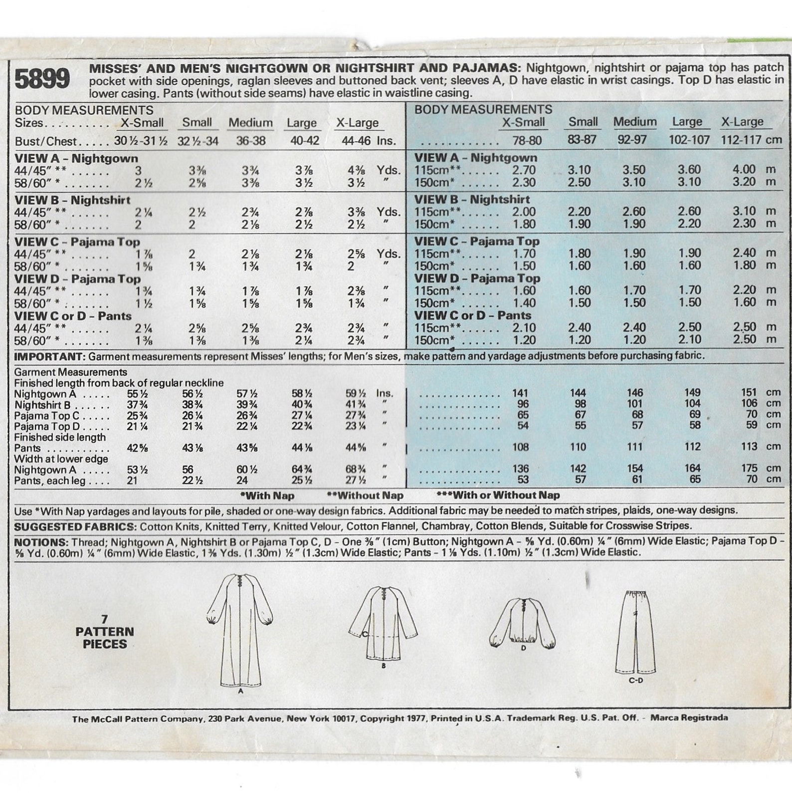 A Nightgown / Nightshirt Pajama Top and Pajama Bottom Sewing Etsy