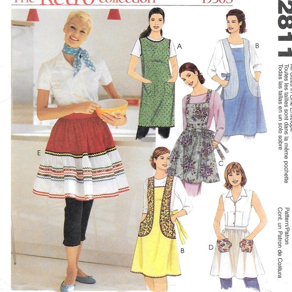 A Pattern to Create a Variety of Aprons: Full, Half, Back Wrap, Back Tie - Uncut - Misses' Sizes S-M-L-XL, Bust 31-1/2"-44" ~ McCall's 2811