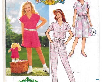 A V-Neck, Short Sleeve Dress, Romper & Jumpsuit Pattern for Girls: Uncut- Sizes 7-8-10, Breast 26&quot;-28-1/2&quot; • Butterick 3841 ~ Free Shipping!