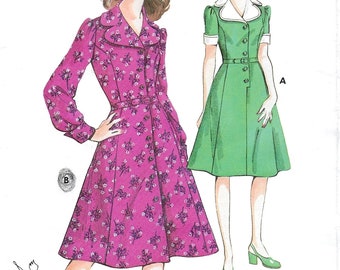 A Front Button, Rounded Collar, Flare Skirt Dress Pattern for Women: Uncut - Sizes 8-10-12, Bust 34"-37" • Kwik Sew 513 ~ Free Shipping!