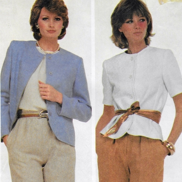 An Unlined, Jewel Neckline, Long or Short Sleeve, Buttoned Jacket Sewing Pattern for Women: Uncut - Size 10 Bust 32-1/2" • McCall's 7900