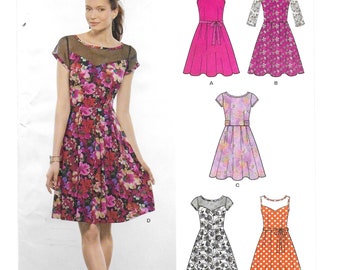 A Sleeveless, Short or 3/4 Sleeve, Flared Skirt Dress Pattern for Women: Uncut - Sizes 10-12-14-16-18-20-22 ~ New Look 0376 ~ Free Shipping!