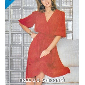 A V-Neck Mock Wrap, Sleeveless/Half Sleeve Flutter Skirt Dress Pattern for Women: Uncut - Sizes 8-10-12 • See & Sew 5013 ~ Free Shipping!