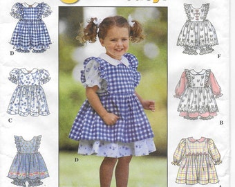 A Short/Long Sleeve Dress, Pinafore & Panties Pattern for Toddlers: Uncut-Sizes 1/2, 1, 2, Breast 19"-21" • Simplicity 8540 ~ Free Shipping!