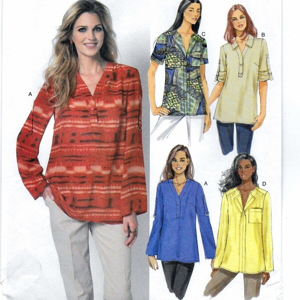 A Pullover, Long/Short/Roll-Up Sleeve Top with Collar Variations Sewing Pattern for Women: Uncut - Sizes 8-10-12-14-16 ~ Butterick 5826