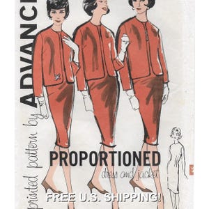 A Proportioned Sleeveless, Column Dress and Open Front Jacket Pattern for Women: Retro Size 16, Bust 36&quot; • Advance 9895 ~ Free Shipping!