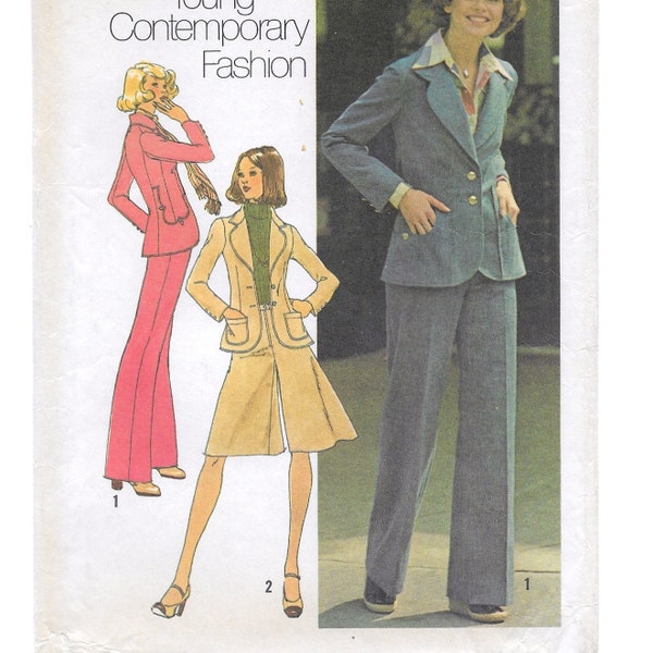 A Curved Lapel, Shaped Seam Jacket, Wide Leg Pants & Culottes/Pantskirt Sewing Pattern for Women: Uncut - Size 14 Bust 36" • Simplicity 7129