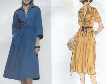 A Front Zip Bodice, Flared Skirt, Short or 7/8 Sleeve Shirtwaist Dress Pattern for Women: Uncut - Size 12 • Vogue 1657 ~ Free Shipping!