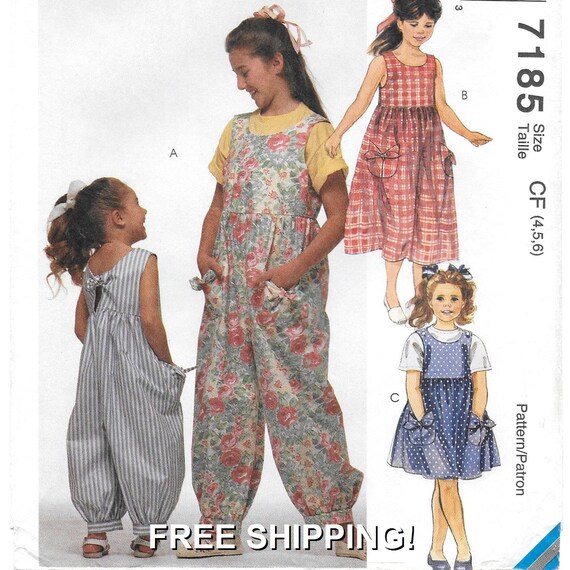A High Waisted Full Skirt Sundress Cuffed Ankle Jumpsuit Sewing Pattern for Children Uncut Sizes 4 5 6 Mccall s 7185 Free Shipping Etsy