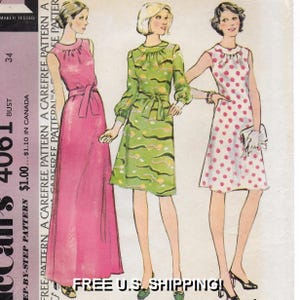 A Sleeveless or Long Sleeve, Ankle or Below-Knee Length Dress Pattern for Women: Uncut- Size 12, Bust 34&quot; • McCall&#39;s 4061 ~ Free Shipping!