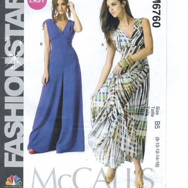 A Drawstring Shoulder, Shaped Midriff, Wide Leg Jumpsuit and Dress Sewing Pattern for Women: Uncut - Sizes 8-10-12-14-16 ~ McCall's 6760
