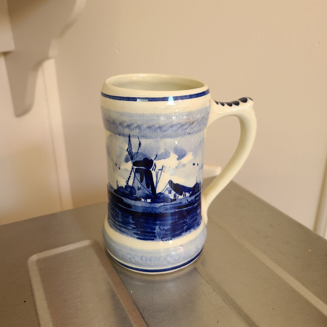 Delft Blue Hand Painted Holland Windmill/flower Tea/coffee Mug - Etsy
