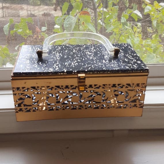 50s Vintage Black/Gold Purse - Cute - image 1