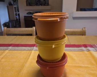 Vintage Tupperware Set of 3 Storage Containers- Marigold Orange and Red