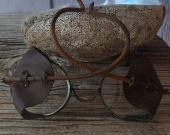 Vintage Safety Spectacles, Leather Side Shields, Small Bifocals (4" Wide)