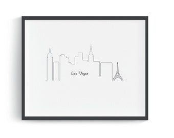 Las Vegas Skyline Art Print, Black Illustrated Cityscape, City Home Decor, Printable 8x10 instant download