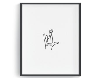 I really love you sign in ASL, Art Printable, American Sign Language, Art Print, Wall Decor, Holiday, Home Decor, 8x10 Instant download