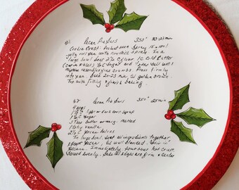 Hand Painted, Recipe Plate, Christmas Holly Dish, Custom Ceramics