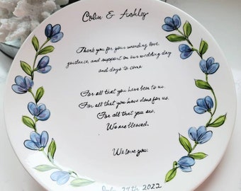 Hand Painted, Wedding Plate,  Personalized Dish, Gift for Parents, Purple Flowers