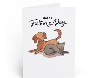 Vaderdagkaart met hond en kat | Grappige groet voor papa met je huisdier (17,5 x 12,5 cm)