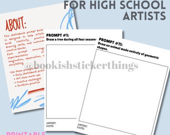 100 Drawing Prompts for Teens | High School Art Sketchbook | Warm Ups | Sketchbook Ideas | Art Classroom Worksheets | Digital Download