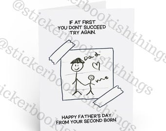 Grappige Vaderdagkaart | Papa van Second Born, getekend met een stokfiguur