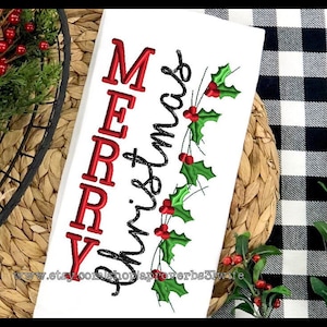 merry Christmas Embroidery Design Cross Embroidery Design Leaves Embroidery Design 5 sizes 4x6  4x7  5x8  5x9  6x10