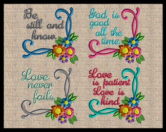 4x4 Embroidery Bundle Floral Font Frame Flower Monogram Font Frame Napkin Corner Embroidery Design 4x4 Size only