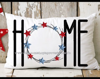 4th of July HOME Wreath Embroidery Design (INSTANT DOWNLOAD)