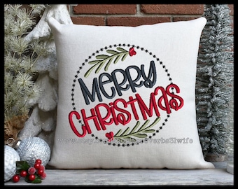 メリークリスマス刺繍デザイン ファームハウス機械刺繍デザイン 葉っぱの刺繍デザイン 6サイズ 4x4から9x9まで