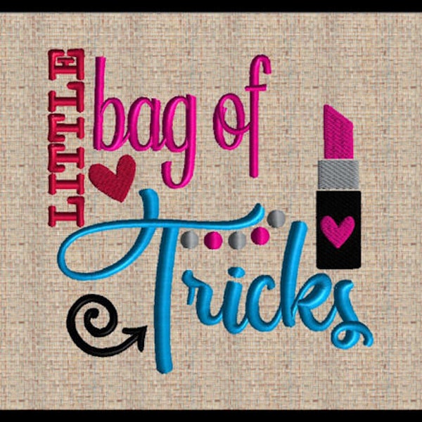Little bag of tricks embroidery design cosmetic bag embroidery design Makeup bag embroidery design 4 sizes 4x4  5x5  6x6 7x7