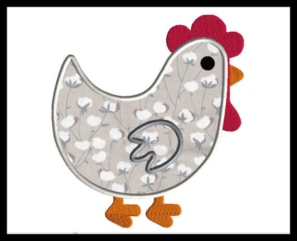 Chicken Applique Embroidery Design Machine Embroidery Satin Etsy
