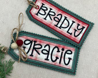 Etiqueta de fieltro para calcetín navideño - Etiqueta para calcetín - Etiqueta de regalo - Decoración navideña - Diseño de bordado para etiqueta de regalo en el aro (4 tamaños)