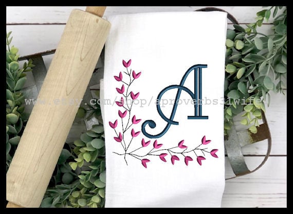 Floral Stick Wreath Monogram – 4x4 Embroidery Design (Font Included)