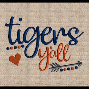 tigers y&#39;all machine embroidery design  Heart embroidery design arrow embroidery design sports team embroidery design 4x4 up to 6x8