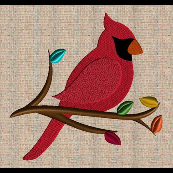 Cardinal machine embroidery design Cardinal on a branch Embroidery design 3 sizes 3x3  4x4  5x5