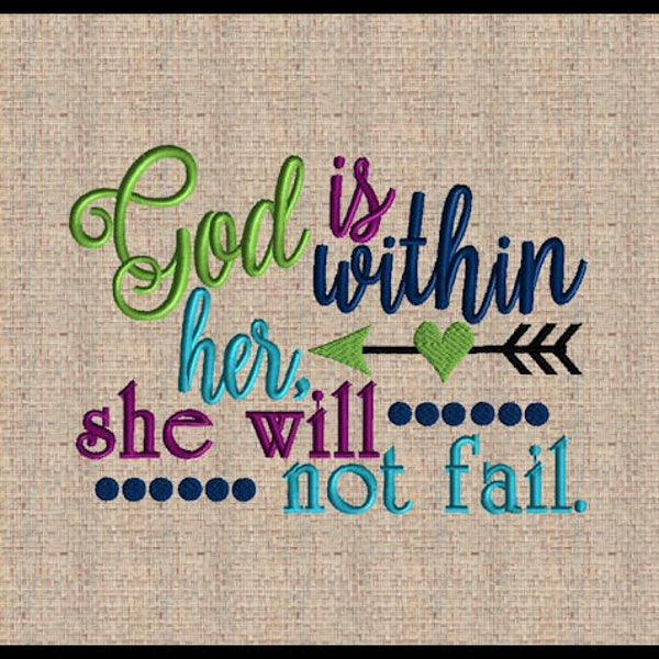 God is within her she will not fail machine embroidery Psalms 46:5 Arrow embroidery Design Heart Embroidery 5 sizes 4x6 5x7 up to 8x10