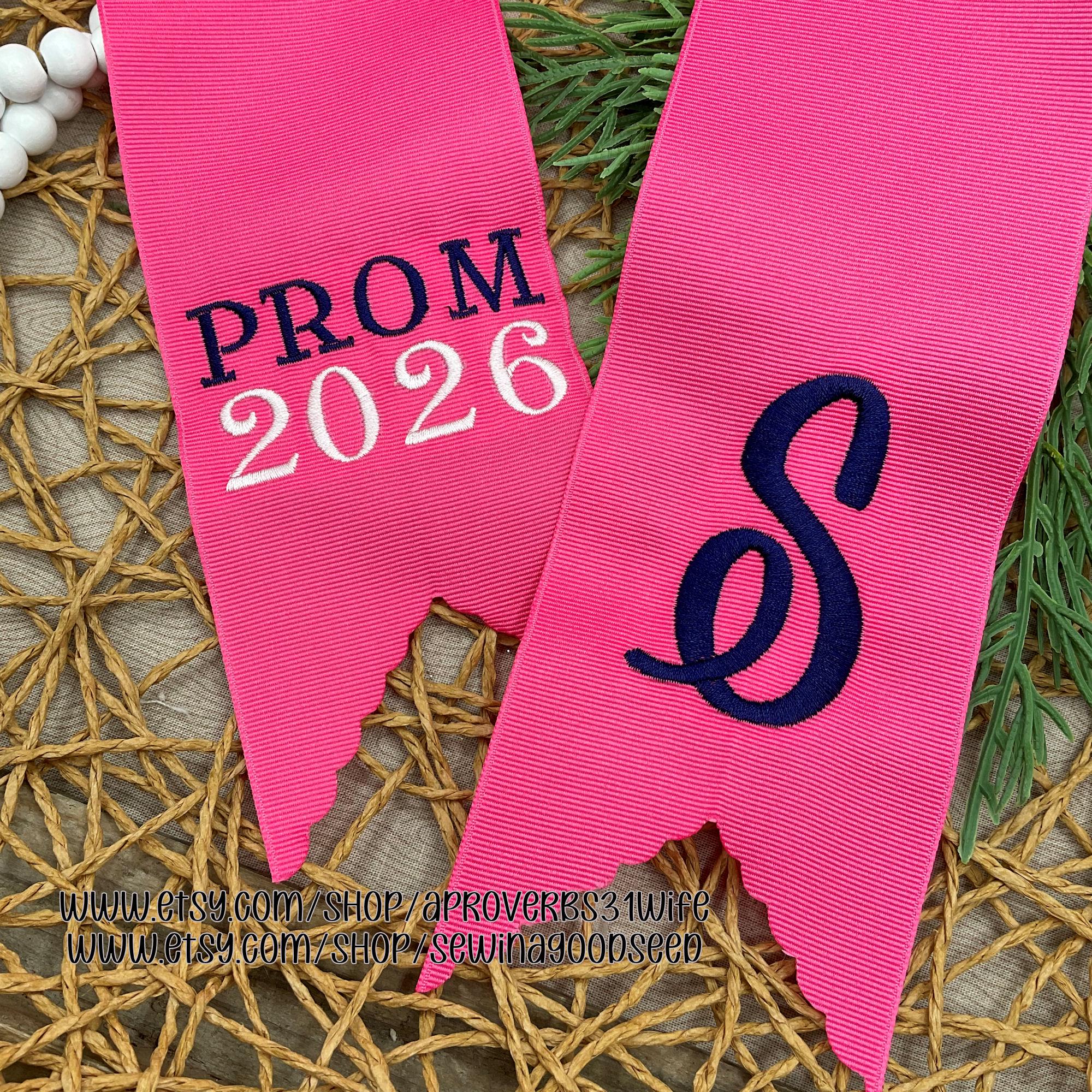 Prom Ribbon PROM 2026 Sash Embroidery Design | Flower Bouquet Embroidery Design ...