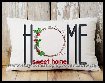 Christmas Embroidery Design - Home with Stick Wreath O - Holly embroidery design Machine Embroidery Design 4 sizes Country Rustic Embroidery