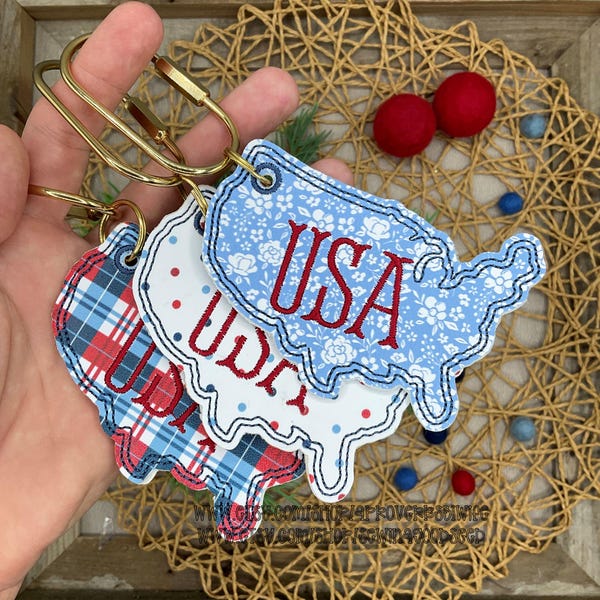 ITH America Bag Tag Machine Embroidery Design with SVG Cut File | USA Outline Embroidery Design | For Vinyl