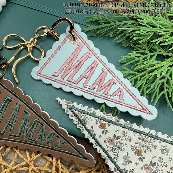 ITH Pennant Name Tag Banner - Bag Tag- Basket Name Tag - In The Hoop Gift Tag 9 sizes - 4x4 and 5x7 hoop size NO FONT included.